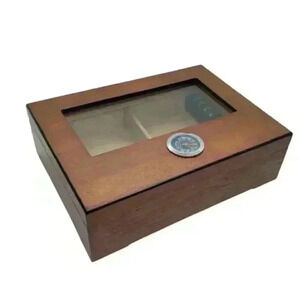 Cigar Humidor Glass Top Cigar Box with Hygrometer Humidifier & Divider